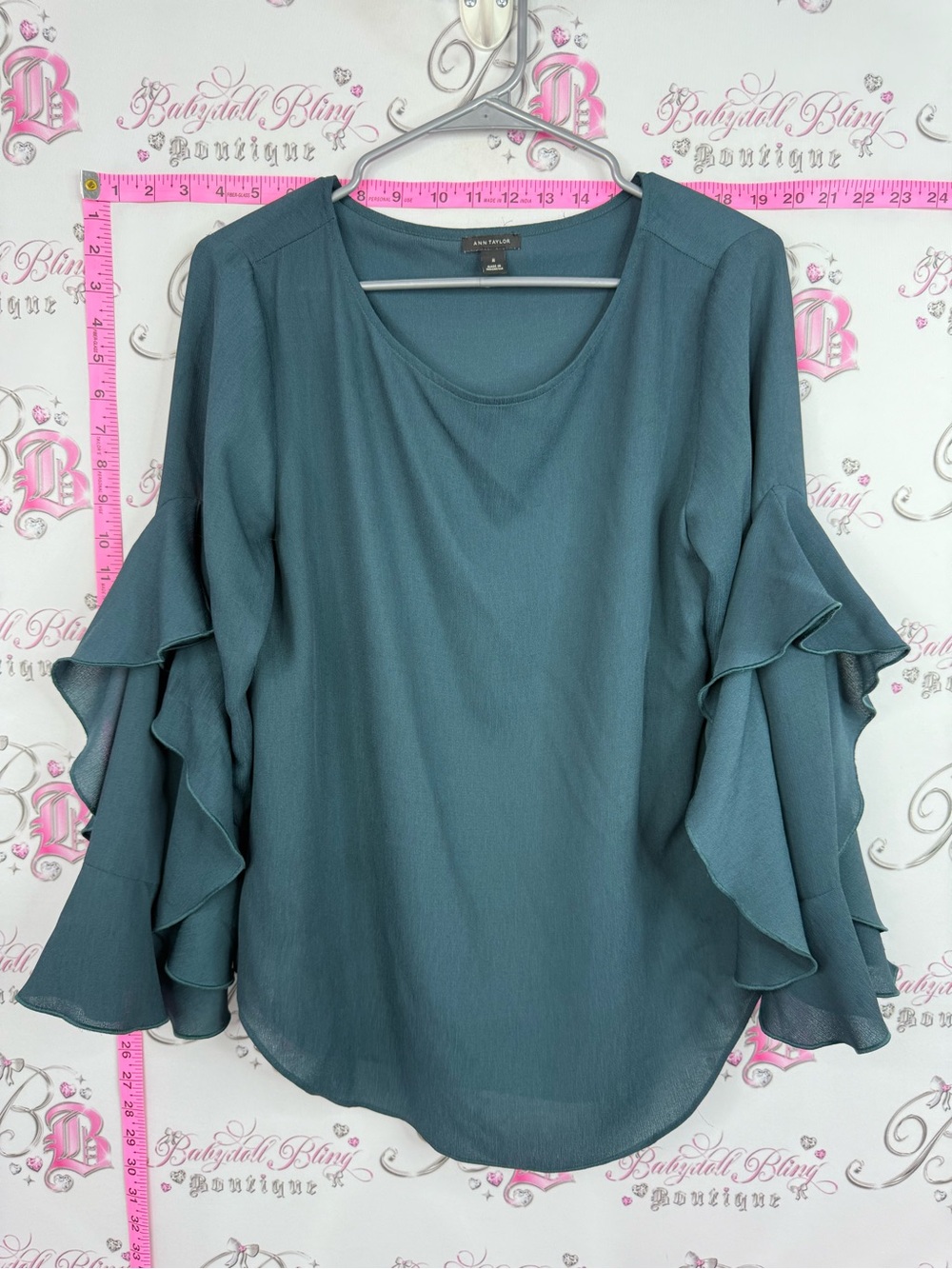 Ann Taylor Teal Ruffle Sleeve Blouse - Women's Top